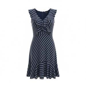 Banana Republic Navy Blue and White Striped Ruffle V-Neck Fit and Flare Dress Si